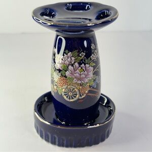 💙 Vintage Japanese Cobalt Blue Flower Frog Vase Gold Gilt Ikebana Posy Vase